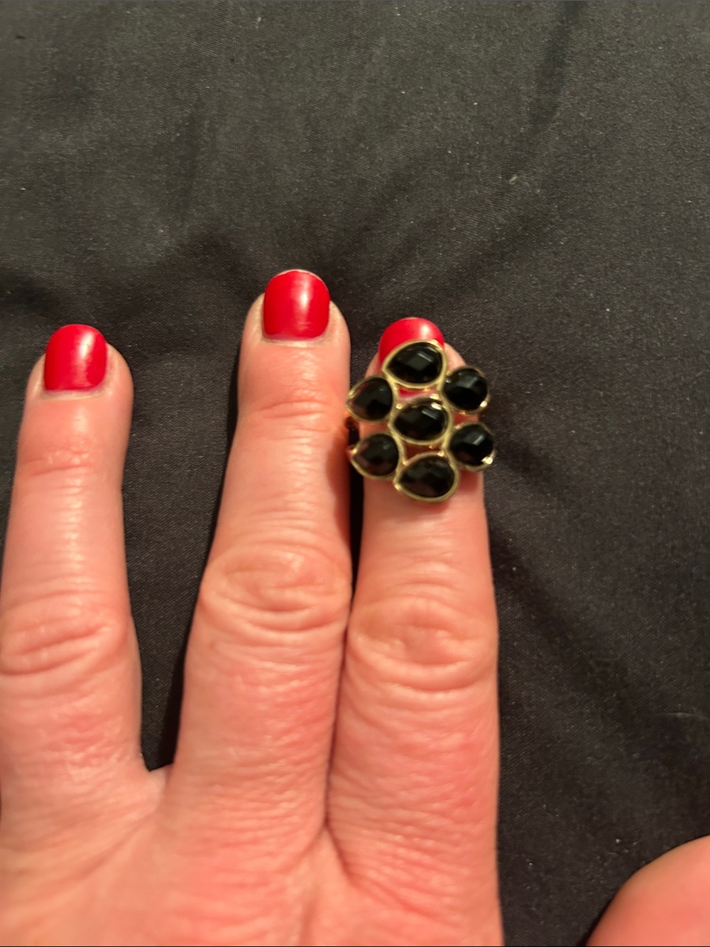 Gold-Tone Ring with Black Gem Cluster - Women Jewelry